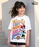 Pine Kids Disney Terry Knit Half Sleeves Oversize Drop Shoulder T-Shirt With Minnie Mouse Graphics - White