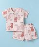 CUCUMBER Sinker Knit Half Sleeves Shorts Night Suit with Bear Print - Pink