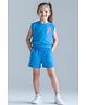Primo Gino Cotton Elastane Knit Sleeveless T-Shirt & Shorts Set Towel Embroidery - Blue
