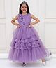 KID1 Net Sleeveless Floral Applique Detailed Pearls Embellished & Shimmered Gown - Purple
