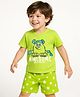 Babyhug Disney Single Jersey Knit Half Sleeves Shorts Night Suit With Monster Graphic - Limegreen