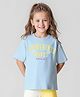 Primo Gino Cotton Elastane Knit Half Sleeves Oversized T-Shirt & Shorts Set with Text Print - Light Blue