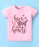 KNITROOT Cotton Lycra Valentines Day Theme Half Sleeves Here To Steal Hearts Text Printed Tee - Pink