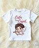 KNITROOT Valentines Day Theme Half Sleeves Cuter Than Cupid Text Printed Tee - White