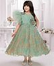 Tiny Kingdom Net One Shoulder Frill Sleeves Floral Applique Detailed Abstract Glitter Printed Gown - Green