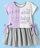 Smarty Girls Sinker Knit Half Sleeves Frock with Bow Applique & Text Print - Mauve & White