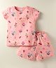 Smarty Girls Sinker Woven Half Sleeves Top & Shorts Co-Ord Set With Floral Print - Fuchsia
