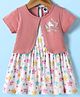 Teddy Sinker Knit Half Sleeves Unicorn & Stars Printed Frock with Attached Shrug - Coral & White