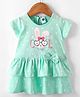 Teddy Sinker Knit Half Sleeves Frock with Bunny Print Bow Applique - Sea Green