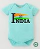BLUSHES 100% Cotton Republic Day Theme Half Sleeves India Text Printed Onesie - Sea Green