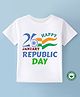 BLUSHES 100% Cotton Republic Day Theme Half Sleeves Happy Republic Day Text Printed Tee - White