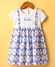 ORRIGANY Cotton Knit Half Sleeves Frock with Floral Print - Blue