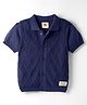Yellow Apple Cotton Knit Half Sleeves Solid Color Shirt - Navy Blue
