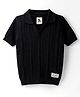Yellow Apple Cotton Knit Half Sleeves Solid Color Polo T-Shirt - Black