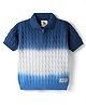 Yellow Apple Cotton Knit Half Sleeves Textured Ombre Polo T-Shirt with Brand Badge - White & Blue