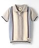 Yellow Apple Cotton Knit Half Sleeves Polo T-Shirt With Stripes - Grey