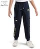 Arias Cotton Looper Knit Full Length Jogger With Text Print & Cargo Pockets - Blue