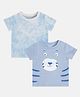 MINI KLUB Cotton Pack Of 2 Half Sleeves Tie Dye & Animal Face Printed Tees - Blue