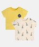 MINI KLUB Cotton Pack Of 2 Half Sleeves Striped & Elephants Printed Tees - Yellow & Pink