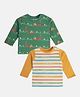 MINI KLUB Cotton Pack Of 2 Full Sleeves Striped & Reindeer Printed Tees - Green & Yellow