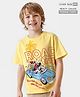 Pine Kids Disney Terry Knit Half Sleeves Oversize And Drop Shoulder T-Shirt With Front And Back Mickey Mouse Graphics - Yellow
