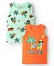 Honeyhap Premium  100% Cotton Knit With Bio Finish Sleeveless Tank T-Shirt With Beach Theme Print - Light Green & Orange