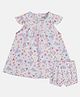 MINI KLUB Cotton Cap Sleeves Floral & Birds Printed Pompom Lace Embellished Dress With Bloomer - Purple