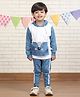 Polka Tots Cotton Full Sleeves Deer Printed Colour Blocked Hooded Tee & Track Pants Set - White & Blue
