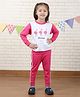 Polka Tots Cotton Full Sleeves Flamingo Printed Tee & Track Pants Set - White & Pink