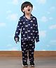 Polka Tots Cotton Woven Full Sleeves Elephants Printed Coordinating Shirt & Pajama Set - Navy Blue