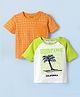 Honeyhap Premium 100% Cotton Knit Half Raglan Sleeves T-Shit with Bio Wash & Beach Theme Print Pack of 2 - Bright White Papaya & Blazing Orange