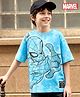 Pine Kids Marvel Terry Knit Half Sleeves Oversized Drop Shoulder Tie And Dye T-Shirt With Spider-Man Graphics And Badge Detailing - Light Blue