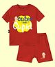 The Peppy Tend 100% Cotton Half Sleeves Cuter Than Cupid Text Printed Tee With Coordinating Shorts Set - Red