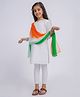 Vastramay Cotton Republic Day Theme Three Fourth Sleeves Solid Kurta & Leggings With Tricolour Dupatta Set - White
