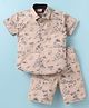 Dapper Dudes Half Sleeves Beach Theme Printed Shirt With Coordinating Shorts Set - Fawn