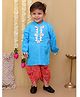 KID1 Cotton Full Sleeves Floral Printed & Gota Lace Embellished Dhoti Kurta Set - Blue