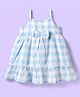 Babyhug Single Jersey Knit Sleeveless Frock with Checks & Bow Applique - White & Light Blue