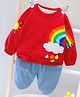 Googo Gaaga Cotton Knit Full Sleeves Light Winter Rainbow Printed Sweatshirt With Joggers Set - Red