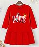 Trampoline Cotton Blend Three Fourth Sleeves Love Text Printed Dress - Red