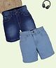 Kiddopanti Pack Of 2 Mild Washed & Solid Shorts - Blue