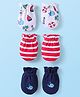 Babyhug 100% Cotton Knit Mittens with Stripe & Nautical Theme Pack of 3 - Red White & Navy Blue