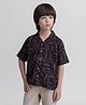 Taffykids Cotton Half Sleeves Abstract Printed Oversized Shirt - Black & Brown