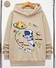 Bolly Lounge Cotton Full Sleeves Space Theme Printed Hooded Sweatshirt - Cream