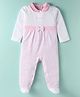 Kookie Kids 100% Cotton Knit Full Sleeves Footed Striped Sleep Suit With Bow Applique - Pink & White