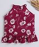 The Magic Wand Rayon Sleeveless Floral Printed & Frill Detailed Top - Maroon