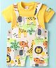WOW Clothes Interlock Knit Dungaree & Half Sleeves T-Shirt With Animal Print - Yellow