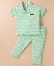 WOW Clothes Sinker Knit Half Sleeves Co-ords Night Suit with Text Print - Light Green