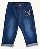 Pantaloons Baby Cotton Monster Printed Mild Washed Jeans - Blue