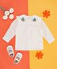 Pantaloons Baby Cotton Full Sleeves Floral Embroidered Foil Striped Shirt Style Top - White