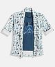 Charchit Cotton Blend Woven Peace Sign Printed Tee With Full Sleeves Jacket - Blue